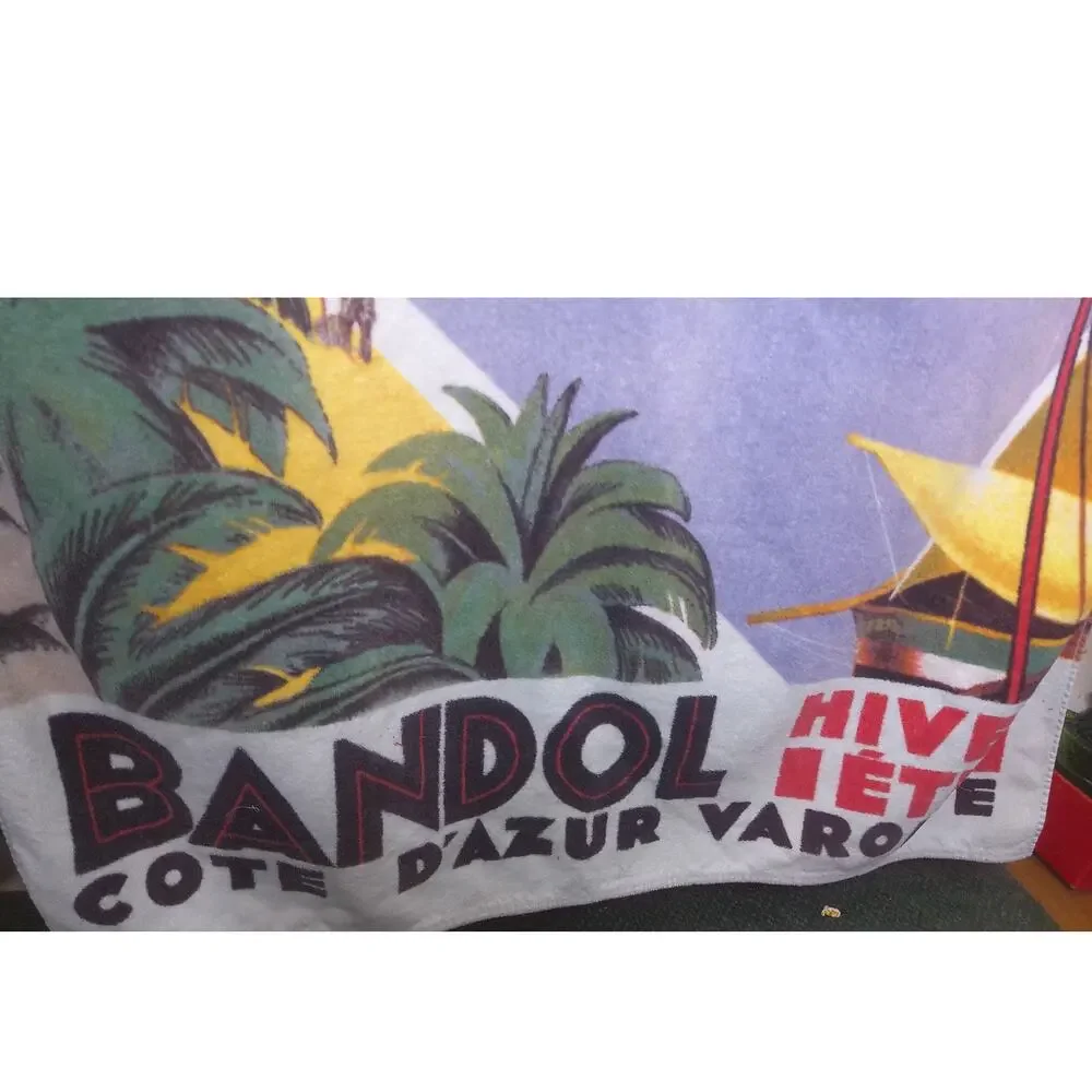 Vintage Frontgate Bandol Roger Broders French Riviera Palm Beach Towel 35 x 70